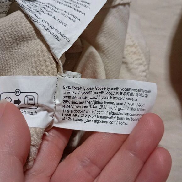 ZARA BEIGE LINEN COTTON BLEND STRAIGHT LEG LONG JUMPSUIT  WITH POCKETS Sz Large - Picture 9 of 10